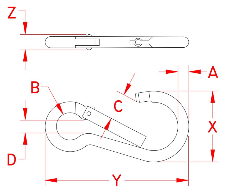 Stainless Steel Key Lock Spring Clip, S0120-K, S0120-K050, Line Drawing